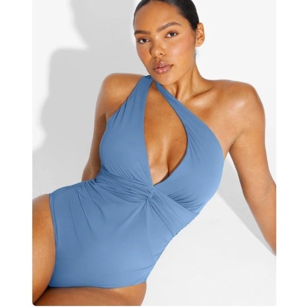 ShapeLLX Smart Sculpt Ruched Twist-Front Tummy Control Swimsuit Sky Blue XL EUC - Picture 2 of 13
